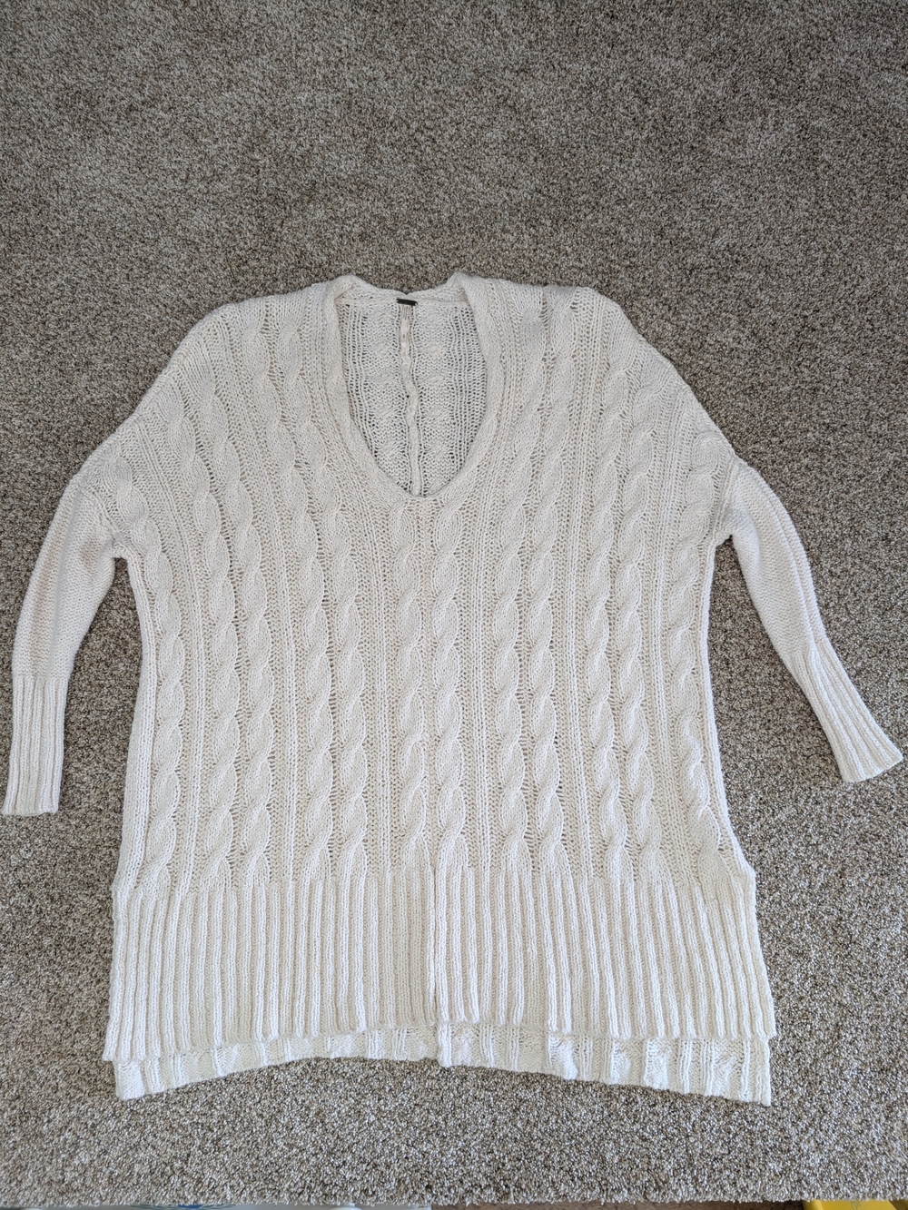 Free People Cream Cable V-Neck Sweater